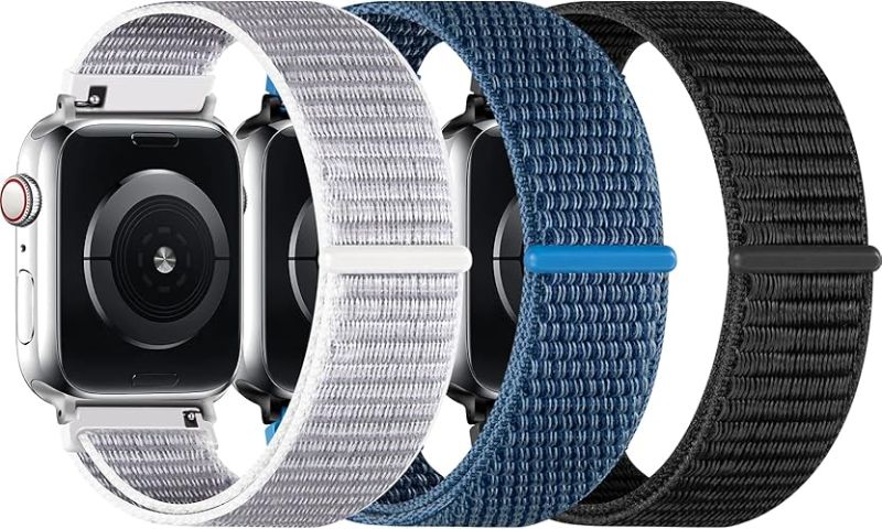 Photo 1 of 3 Pack Sport Loop Band Compatible with Apple Watch Bands 38mm 40mm 41mm 42mm 44mm 45mm 46mm 49mm for Women Men, Adjustable Breathable Nylon Straps for iWatch Series 10/9/8/7/6/5/4/3/SE/Ultra