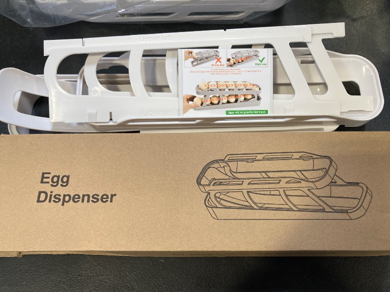 Photo 1 of HAHOME Egg Holder for Fridge, Egg Dispenser Auto Rolling Egg Tray Storage and Organizer, Space-Saving Egg Roller for Refrigerator, White 2PCS