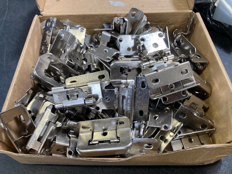 Photo 1 of Ravinte 60 Pack 30 Pairs Semi-Overlay 1/2 inch Self-Closing Face Frame Cabinet Hinges Satin Nickel Half Wrap-Around Kitchen Cabinet Door Hinges Face Mount Cabinet Hardware