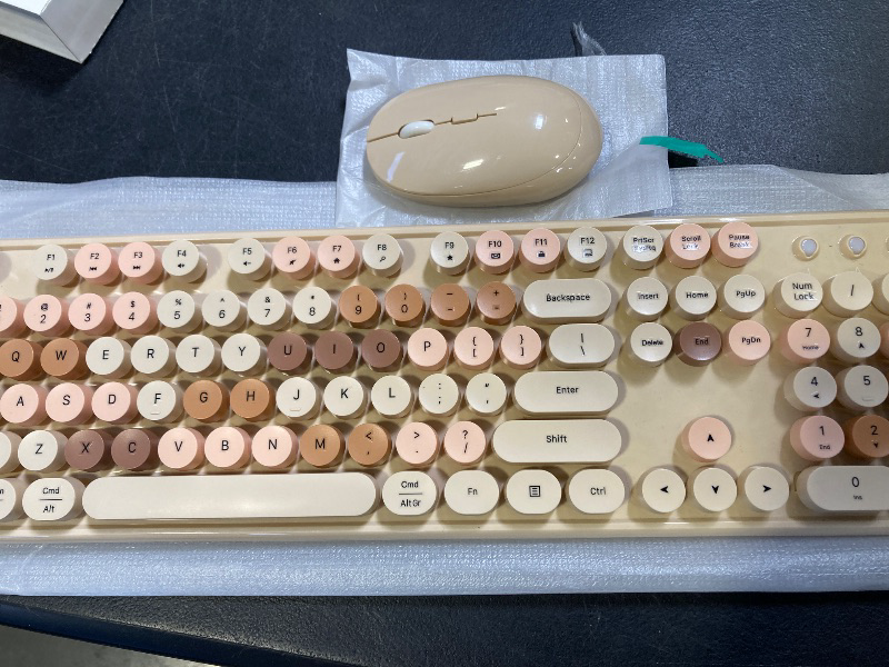 Photo 1 of Links9+ Wireless Keyboard and Mouse, Full-Size Retro Typewriter Keyboard with Round Keycaps, 2.4GHz for Windows, Mac, Laptop, PC, Desktop (Milky Tea Colorful)