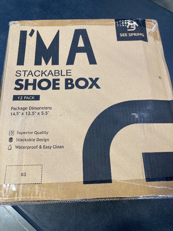Photo 1 of SEE SPRING Large 12 Pack Shoe Storage Box, Shoe Organizer for Closet, Clear Plastic Stackable Shoe Boxes, Space Saving Foldable Sneaker Shoe Rack Containers Bin Holder (Black)