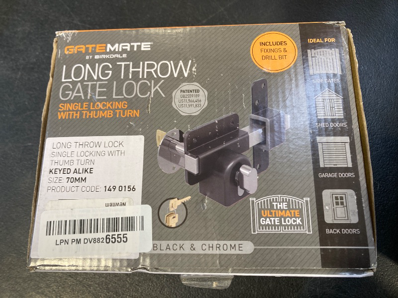 Photo 1 of GateMate Long Throw Gate Lock 1490156, Euro Profile Keyed Alike Lock for Sheds & Gates, Keyed Outside with Thumb Turn Inside, 316 Stainless Steel, for Wooden Gates & Doors Up to 2 ¾” (70mm), 5 Keys