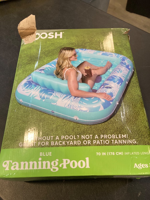 Photo 1 of SLOOSH Inflatable Tanning Pool Lounger Float, 70" x 46" Pool Floats Adult with Pillow, 4 in 1 Suntan Tub Raft Floatie, Sunbathing Bed Lounge for Water Blow Up Kids Ball Pit Party Gifts, L-Blue