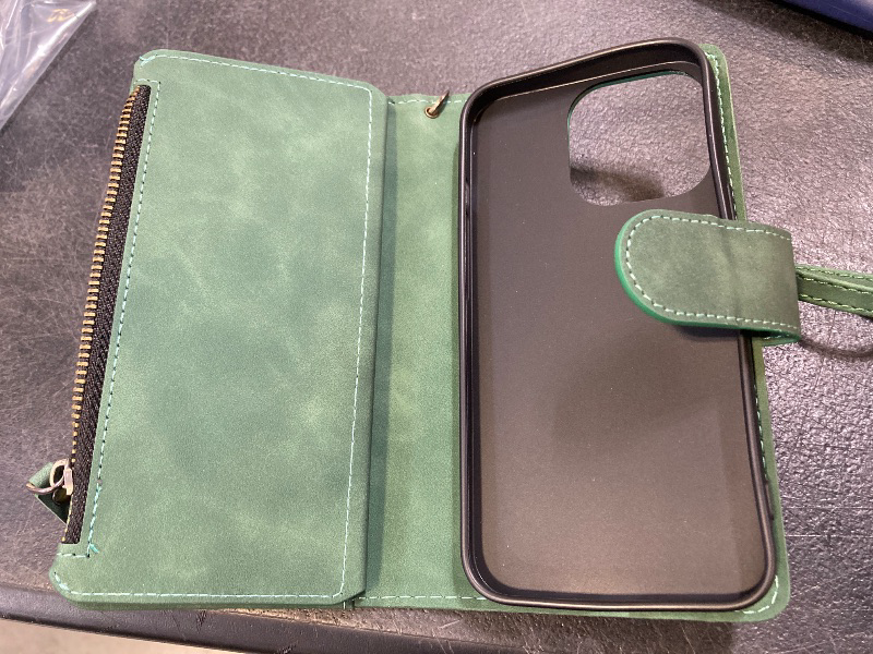 Photo 1 of RANYOK Wallet Case Compatible with iPhone 13 Pro (6.1 inch), Premium PU Leather Zipper Folio Wallet RFID Blocking with Wrist Strap Magnetic Closure Built-in Kickstand Protective Case (Black Green)