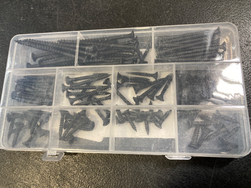 Photo 1 of Innofy Drywall Screws Assortment Kit, Wood Screws for Drywall,108 PCS Coarse Thread, Phillips Drive Screws Set, Self Tapping Dry Wall Screws Assortment, 6 Sizes(3”,2”,1-1/2”,1-1/4”,1”,3/4”) (Black)