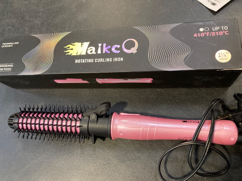 Photo 1 of MaikcQ 1.25 Inches Rotating Curling Iron Professional Dual Voltage Tourmaline Ceramic Hair Curler with LCD Digital Display Adjustable Temp 176°F to 410°F for All Hair Types -Pink