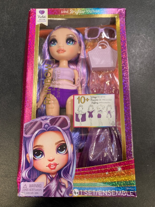 Photo 1 of Rainbow High Swim & Style Violet, Purple 11" Fashion Doll with Shimmery Wrap to Style 10+ Ways, Removable Swimsuit, Sandals, Fun Play Accessories, Great Toy Gift for Girls Kids Ages 4-12 Years
