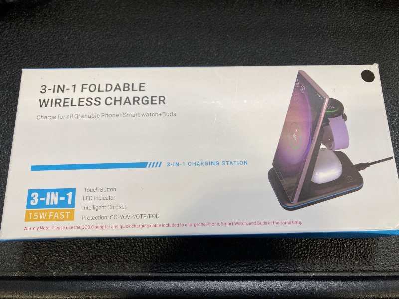 Photo 1 of Wireless Charger for Samsung / Android, HOLYJOY Foldable 3 in 1 Fast Charging Station/Stand/Multi Charger for Samsung S25 Ultra / S24 / Note 20, Travel Pad for Galaxy Watch 7 / 6 / 5  /4 / Active 2, For Buds (Black)