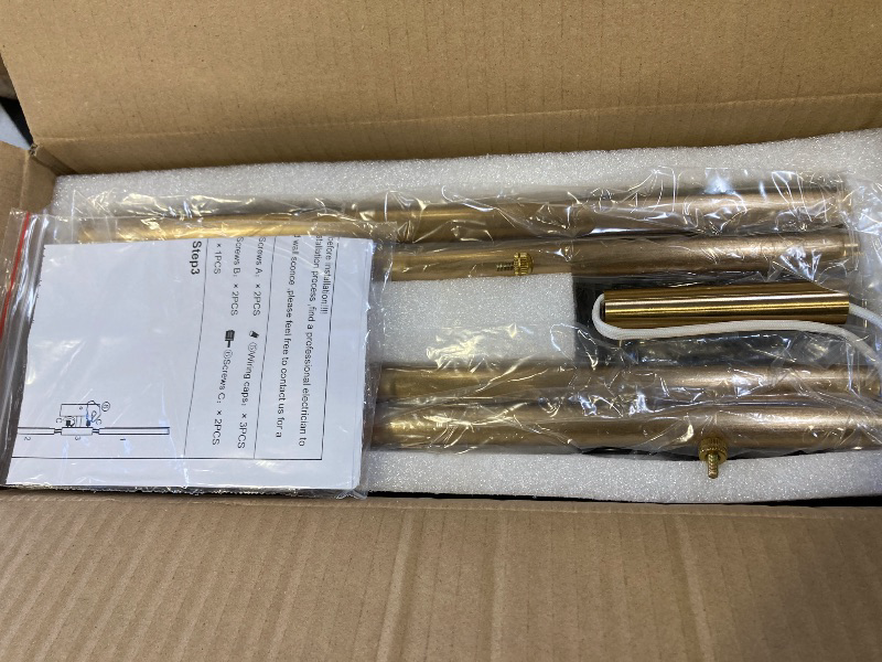 Photo 1 of KUZZULL Modern Light Fixture Set of Two 27.8x4.3x3.4in Black and Brass Gold Sconces 1200Lm LED Wall Lights for Bathroom, Living Room, Corridor