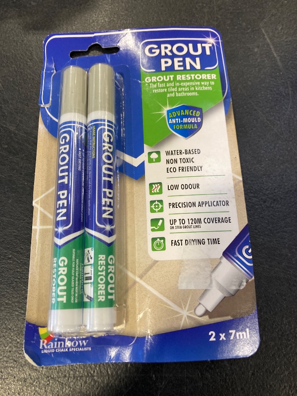Photo 1 of Grout Pen Beige Tile Paint Marker: Waterproof Grout Paint, Tile Grout Colorant and Sealer Pen - Narrow 5mm, 2 Pack with Extra Tips (7mL) - Beige