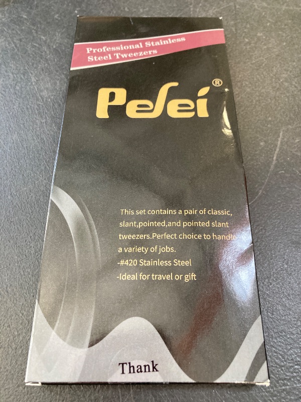 Photo 1 of Pefei Tweezers Set - Professional Stainless Steel Tweezers for Eyebrows - Great Precision for Facial Hair, Splinter and Ingrown Hair Removal (Black)