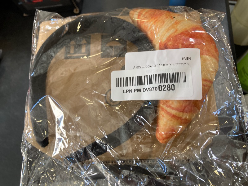 Photo 1 of LUOZZY Croissant Food Hair Hoop Simulation Bread Headband Funny Food Headpiece Novelty Headdress Hairband for Halloween Party Costume Accessory