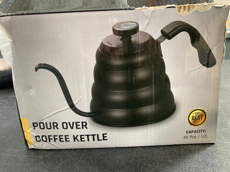 Photo 1 of Tea Kettle with Thermometer Pot Black Stovetop Tea Kettle 40 oz 1200ml Gooseneck Kettle Teapot Pour Over Coffee Kettle with Thermometer,40oz,Black,1Pack