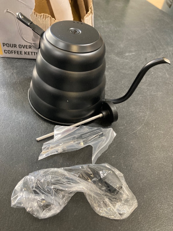 Photo 1 of Tea Kettle with Thermometer Pot Black Stovetop Tea Kettle 40 oz 1200ml Gooseneck Kettle Teapot Pour Over Coffee Kettle with Thermometer,40oz,Black,1Pack