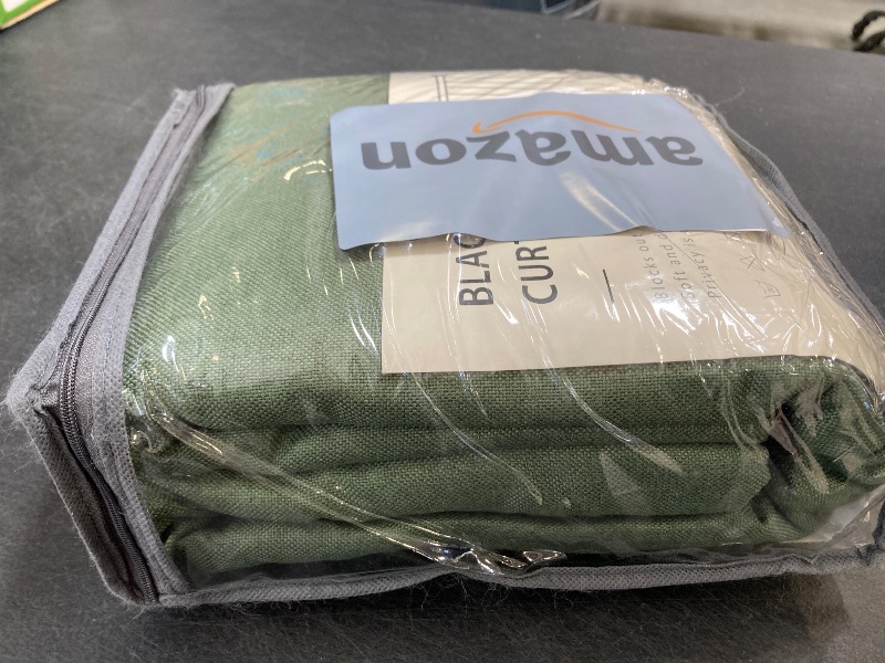 Photo 1 of 100% Blackout Shield Linen Blackout Curtains for Bedroom 90 Inches Long, Back Tab/Rod Pocket Living Room Drapes, Thermal Insulated Blackout Curtains 2 Panels Set, 50" W x 90" L, Moss Green