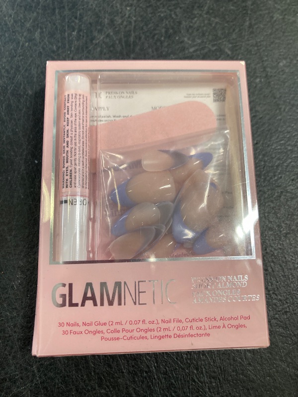 Photo 1 of Glamnetic Press On Nails - French Lilac | Short Almond Purple French Tips with a Glossy Finish, Fake Nails, Reusable | 15 Sizes - 30 Nail Kit with Glue