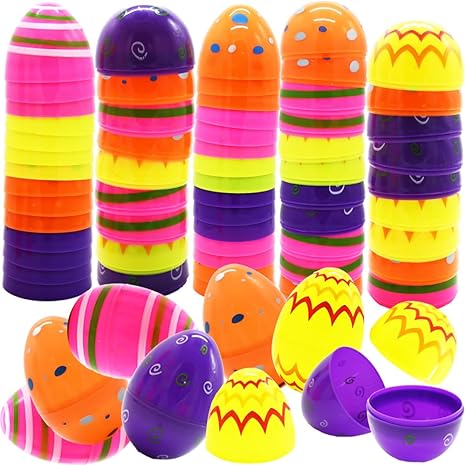 Photo 1 of Fillable Plastic Printed Bright Easter Eggs, 3.3" Assorted Colorful Easter Eggs for Kids Easter Egg Hunt, Easter Basket Stuffers, Easter Party Favors Classroom Prize Supplies