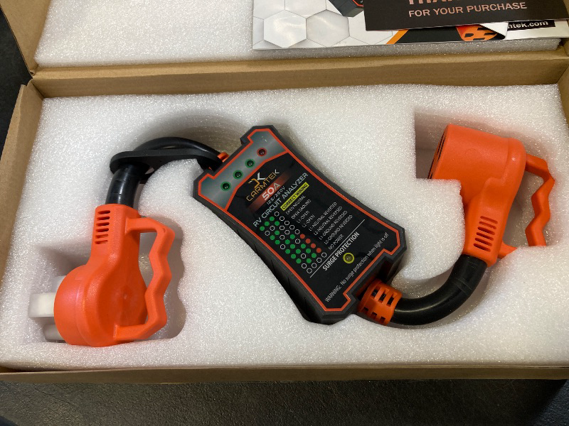 Photo 1 of CARMTEK RV Surge Protector 50 Amp - RV Circuit Analyzer with Integrated Surge Protection - Smart 50 Amp Surge Voltage Defender with Grip Handles