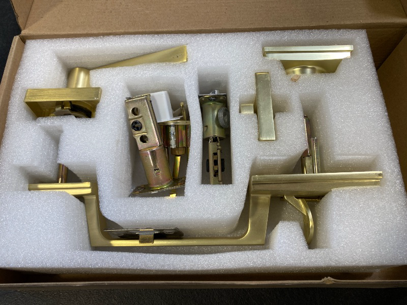 Photo 1 of EHOMEWARE Gold Front Door Handle Set, Brass Heavy Duty Square Door Lever & Single Cylinder Deadbolt Combo Reversible for Entrance Exterior Doors 1 Set