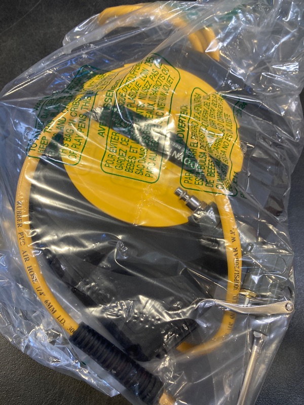 Photo 1 of Vkndoynt Retractable Air Hose Reel, 1/4 IN x 50 FT Hybrid Polymer Hose, Auto Rewind, Wall Mount, Dark Gray/Yellow