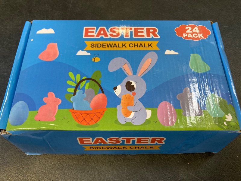 Photo 1 of SUPREME XMAS 24 Pack Easter Sidewalk Chalk Set with Easter Eggs Bunny Chicks Carrots Chalk for Kids Teens Boys Girls Toddlers Easter Basket Stuffers Gifts Fillers Party Favors Classroom Prizes