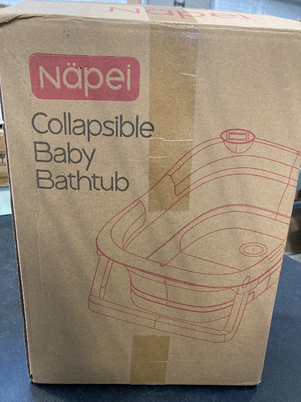 Photo 1 of napei Collapsible Baby Bathtub, Baby Bath Tub with Soft Cushion & Thermometer, Baby Bathtub Newborn to Toddler 0-36 Months, Portable Travel Baby Tub