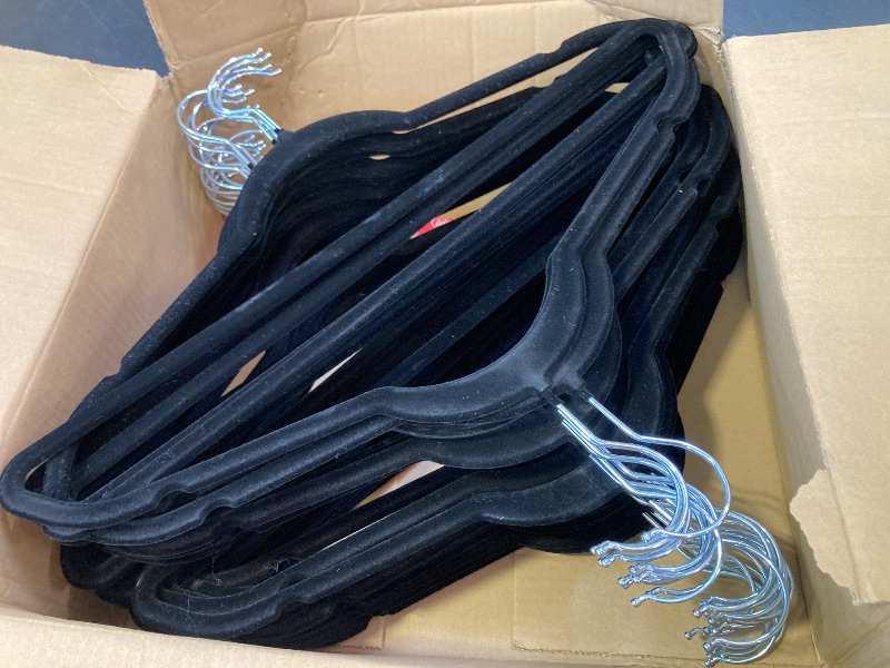 Photo 1 of HOUSE DAY Black Velvet Hangers 60 Pack, Non Slip Clothes Felt Hanger Heavy Duty for Coat, Premium Slim Space Saving Suit Hangers for Closet Organizer, 360° Rotating Silver Hook