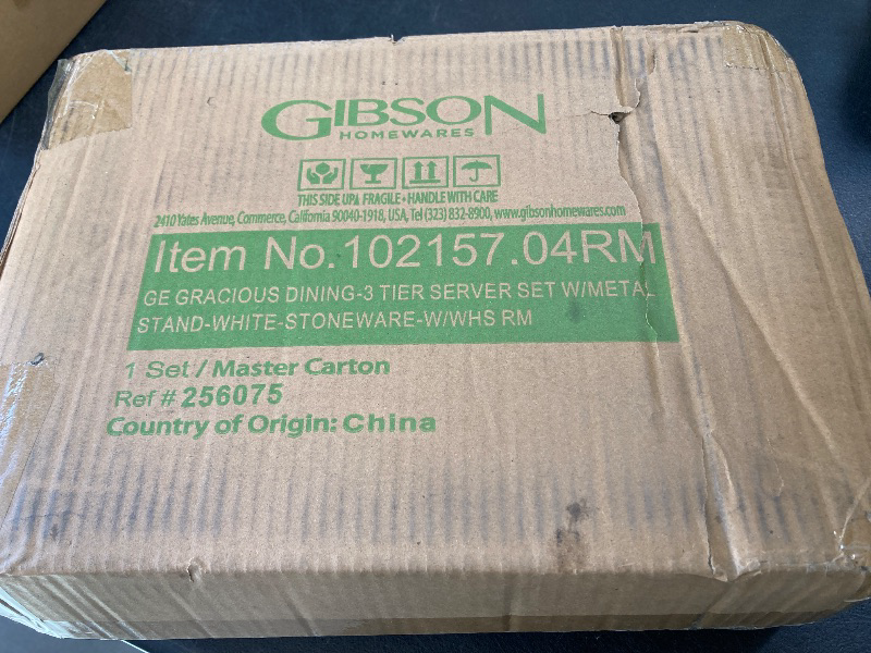Photo 1 of Gibson Home Gracious Dining Dinnerware, 3-Tier Rectangle Plate Set with Metal Stand, White