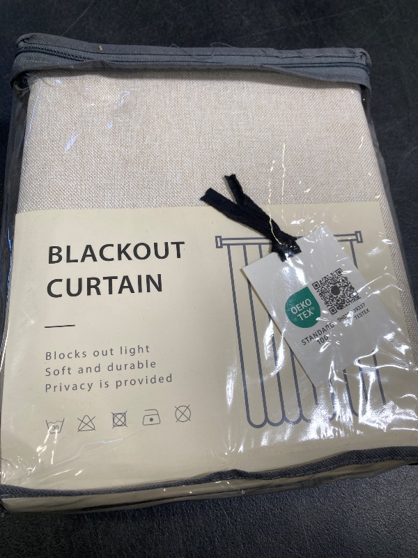 Photo 1 of 100% Blackout Shield Linen Blackout Curtains for Bedroom 84 Inches Long, Back Tab/Rod Pocket Living Room Drapes, Thermal Insulated Blackout Curtains 2 Panels Set, 50" W x 84" L, Cream