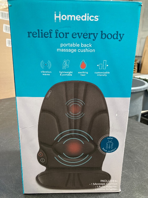 Photo 1 of Homedics Portable Heating and Vibrating Back Massage Cushion with Adjustable Intensity and Integrated Straps