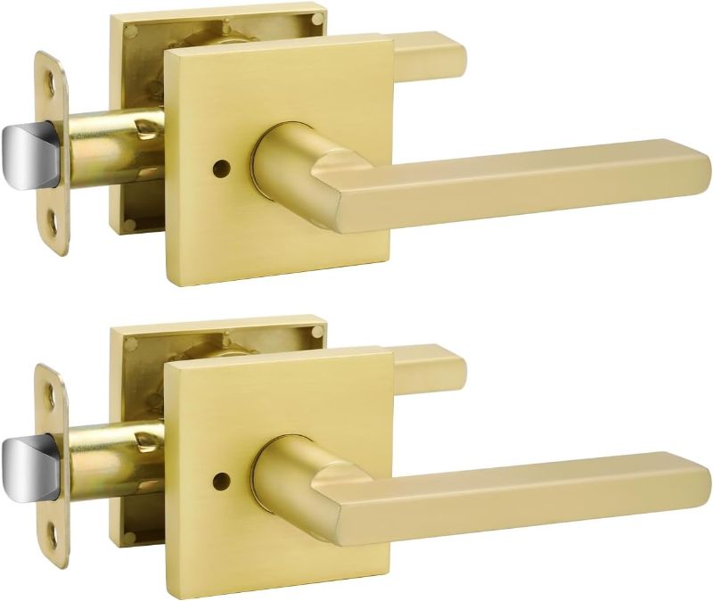 Photo 1 of goldenwarm Gold Door Handles Interior, Zinc Alloy Brushed Gold Interior Door Handles for Bedroom Bathroom, Heavy Duty Brushed Brass Privacy Door Levers (2 Pack)