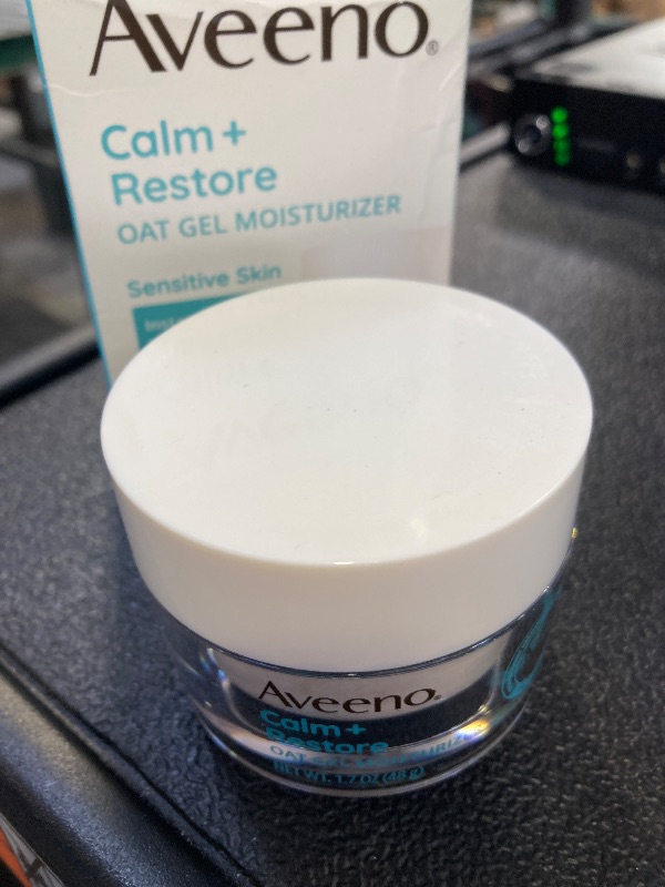 Photo 1 of Aveeno Calm + Restore Oat Gel Facial Moisturizer for Sensitive Skin, Fast-Absorbing, Soothing Lightweight Gel Cream with Prebiotic Oat & Feverfew, Fragrance-Free & Hypoallergenic, 1.7 oz