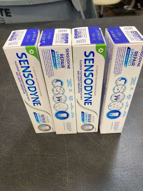 Photo 1 of Sensodyne Repair and Protect Whitening Toothpaste, Toothpaste for Sensitive Teeth and Cavity Prevention, 3.4 oz (Pack of 4)