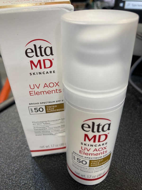 Photo 1 of EltaMD UV AOX Elements Tinted Mineral Face Sunscreen Lotion, Tinted Moisturizer for Face SPF 50 with Antioxidants, For Dry Sensitive Skin 1.7 oz Pump