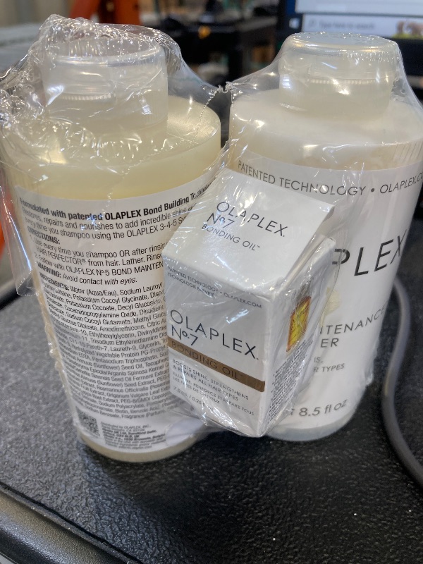 Photo 1 of Olaplex Wash and Shine Hair Kit: No. 4, 5, 7, Shampoo & Conditioner Set to Cleanse, Hydrate, & Control Frizz Up to 72 Hours, Bonding Oil for Shine & Protect, For All Hair Types