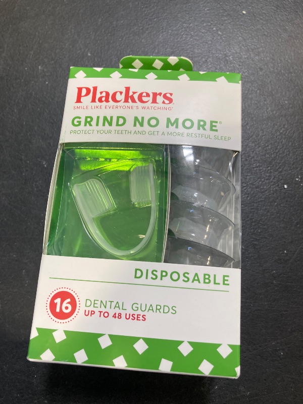 Photo 1 of Plackers Grind No More Night Guard, Nighttime Protection for Teeth, BPA Free, Sleep Well, Ready to Wear, Disposable, One Size Fits All, 16 Count