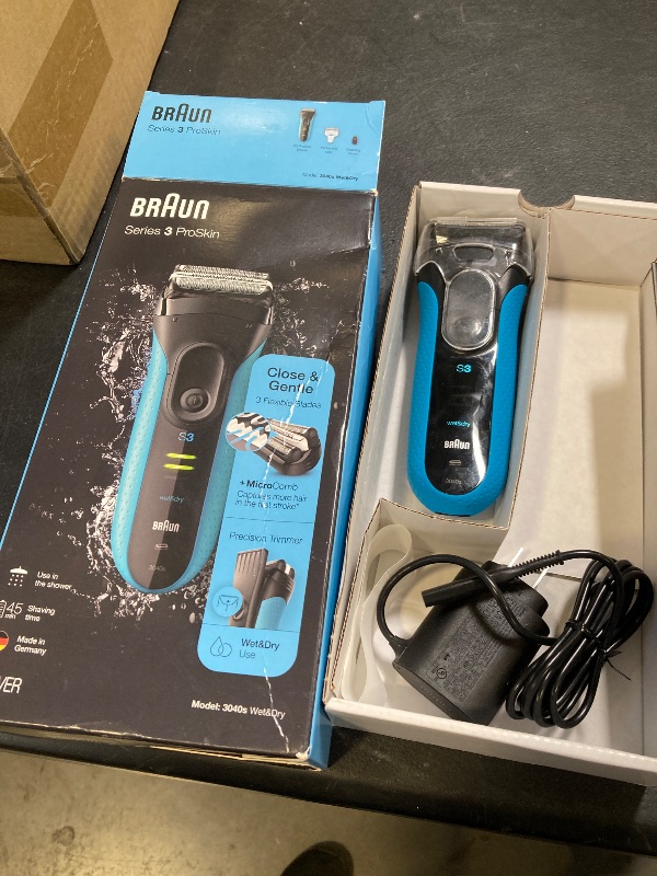 Photo 1 of Braun Electric Series 3 Razor with Precision Trimmer, Rechargeable, Wet & Dry Foil Shaver for Men, Blue/Black, 4 Piece