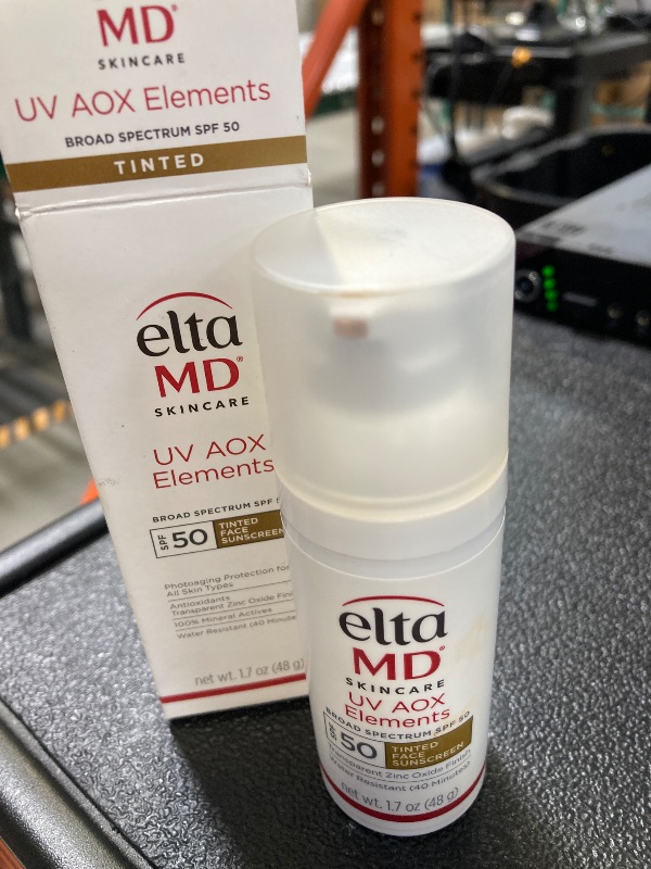 Photo 1 of EltaMD UV AOX Elements Tinted Mineral Face Sunscreen Lotion, Tinted Moisturizer for Face SPF 50 with Antioxidants, For Dry Sensitive Skin 1.7 oz Pump