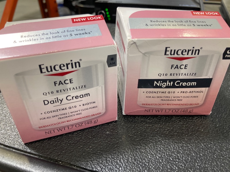 Photo 1 of Eucerin Q10 Skin Care Set, Anti Wrinkle Daily Face Cream with Biotin (1.7 Oz) + Anti Wrinkle Night Cream with Pro-Retinol (1.7 Oz), For All Skin Types, Fragrance Free