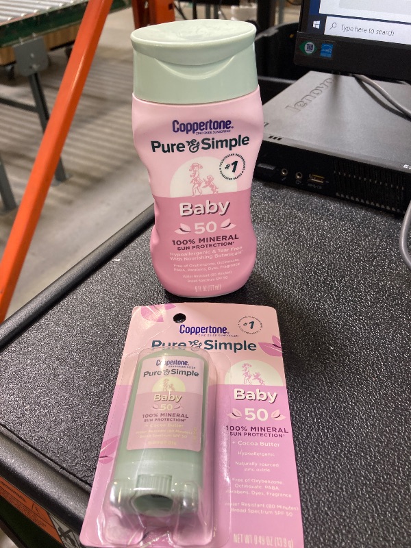 Photo 1 of Coppertone Pure and Simple Baby Mineral Sunscreen Lotion SPF 50 (6 Fl Oz) + Sunscreen Stick SPF 50 (0.49 Oz), Baby Gifts for New Moms, Hypoallergenic and Tear Free