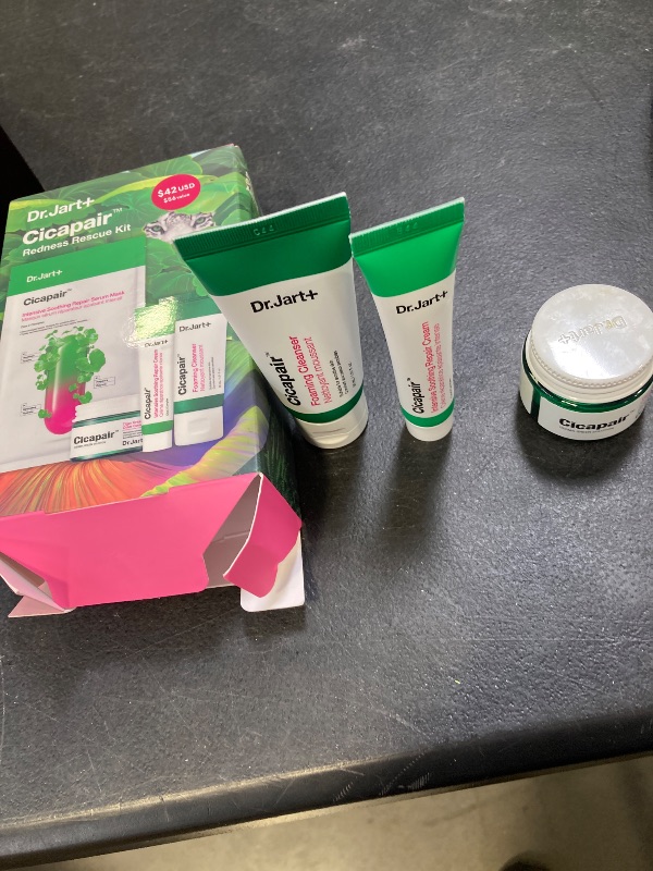 Photo 1 of Dr.Jart+ Cicapair Redness Rescue Korean Skin Care Set, Travel Size Value Gift Set with Cicapair Color Correcting Cream, Face Wash, Cream Moisturizer, and Face Mask