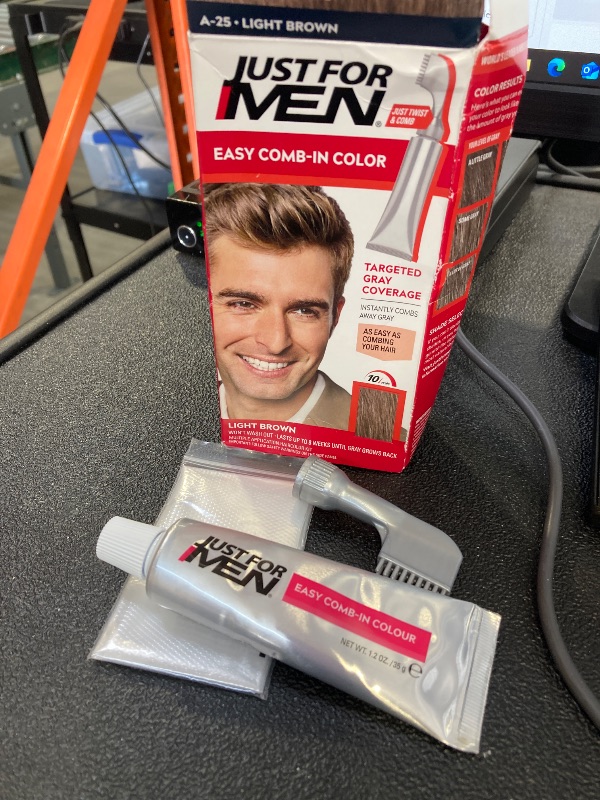Photo 1 of Just For Men Easy Comb-In Color Mens Hair Dye, Easy No Mix Application with Comb Applicator - Light Brown, A-25, Pack of 1