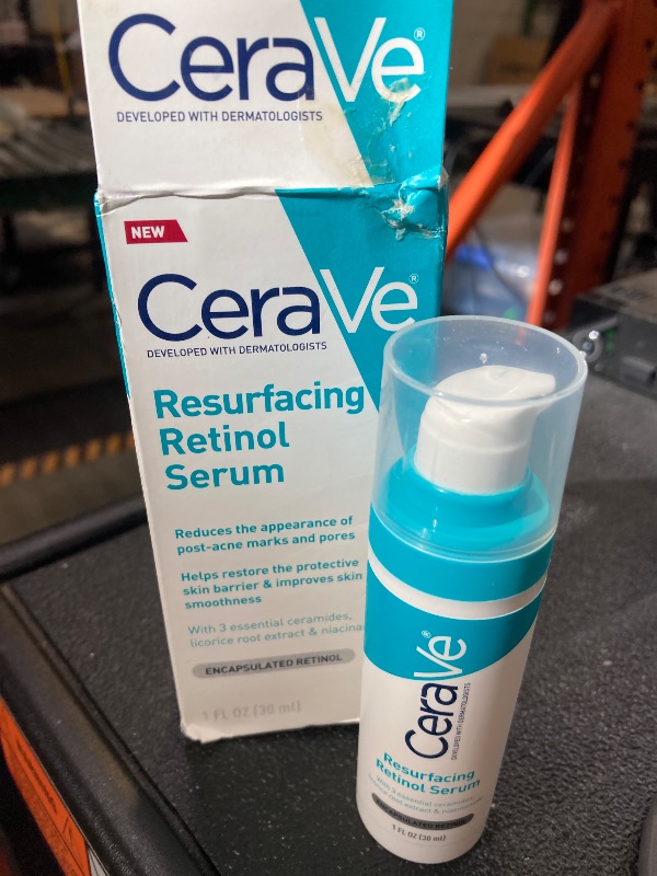 Photo 1 of CeraVe Resurfacing Retinol Serum For Post Acne Marks, Formulated With Licorice Root Extract & Niacinamide, Brightening Serum & Pore Minimizer For Face, Post Acne Skin Barrier Repair, Non-Comedogenic