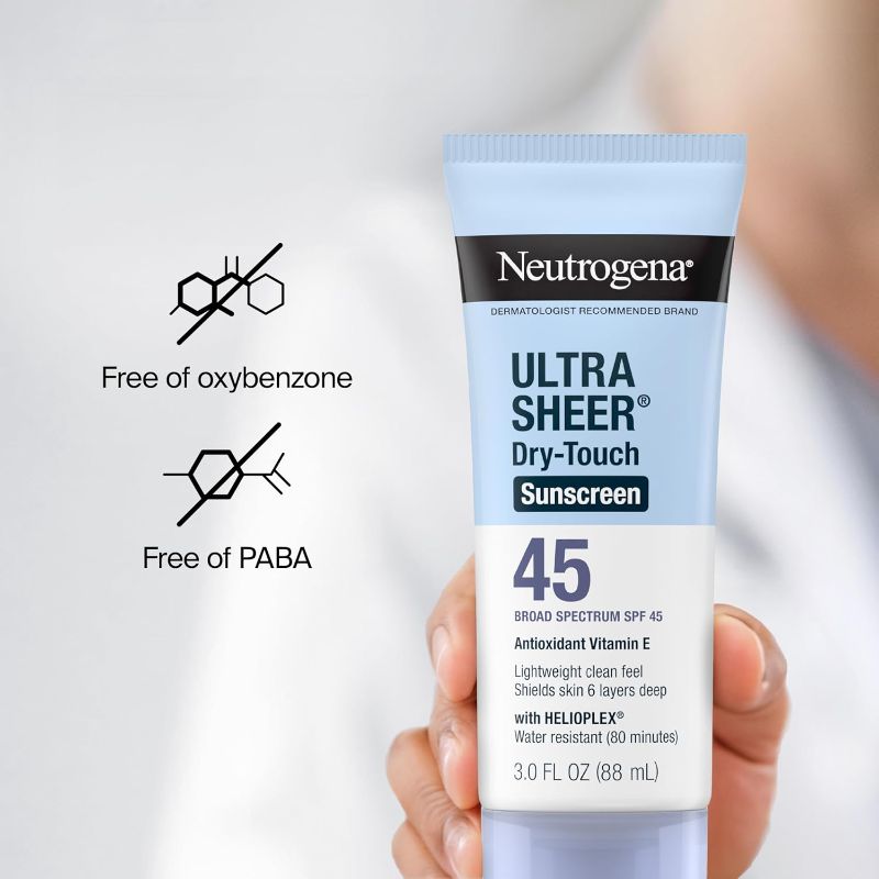 Photo 1 of Neutrogena Ultra Sheer Dry-Touch Sunscreen For Face & Body, SPF 45 Broad Spectrum UVA/UVB Protection, Lightweight Water Resistant & Non-Greasy, Travel Size Sunscreen, 3 fl. oz 2 pack