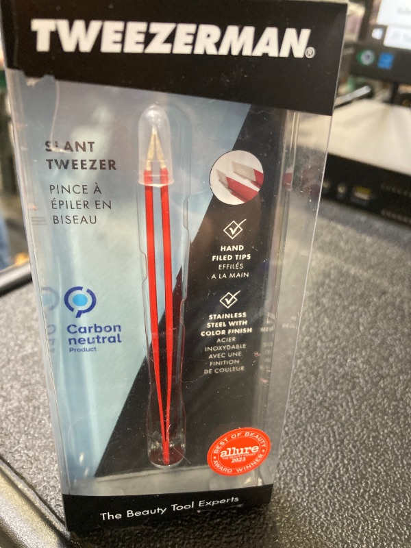 Photo 1 of Tweezerman Stainless Steel Slant Tweezer - Eyebrow Tweezers for Women and Men (Signature Red)