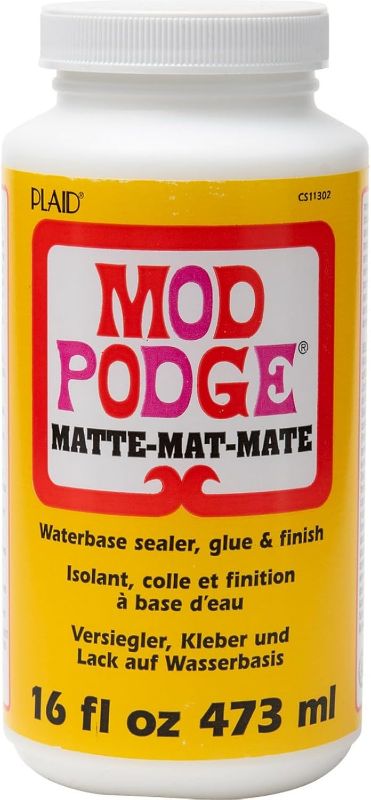 Photo 1 of Mod Podge Matte Sealer, Glue & Finish: All-in-One Craft Solution- Quick Dry, Easy Clean, for Wood, Paper, Fabric & More. Non-Toxic - Craft with Confidence, Made in USA, 16 oz., Pack of 1