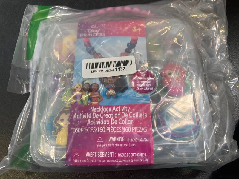 Photo 1 of Disney Princess Necklace Activity, 160-Piece Jewelry Making Kit, Preschool Arts and Crafts, Kids Toys for Ages 3 Up