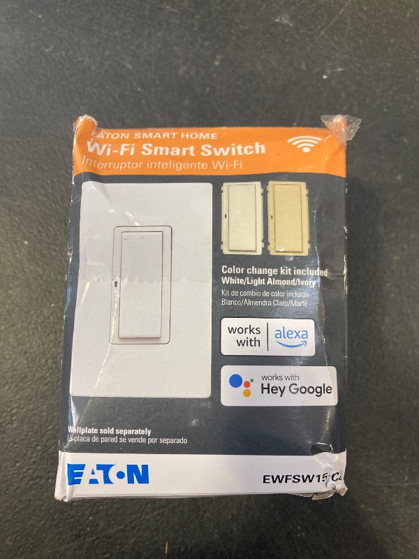 Photo 1 of Eaton Wi-Fi Smart Home Switch Works with Hey Google and Alexa, Color Change Kit (White/Light Almond/Ivory)