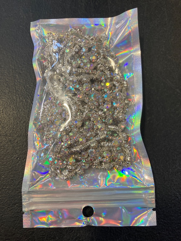 Photo 1 of Kigeli Bling Rhinestone Trim Crystal Chain Applique Rhinestone Applique Sewing Embellishments for DIY Dress Clothing Wedding Crafts Bridal Jewelry, 0.39 Inch Wide(3 Yards, AB Color)