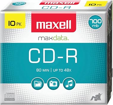 Photo 1 of Maxell – MAX648210, CD Recordable Media - Noise-free Surface Playback CDs 700Mb Storage & Up to 48x - Blank CDs, CD Storage & Slim Jewel Case Holder – 10 Pack